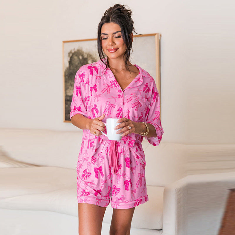 Bow Print Pajamas Simple Two-piece Set