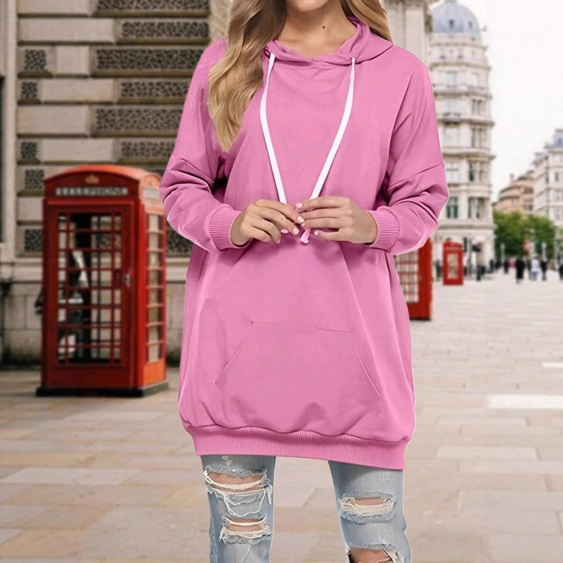Women's Hooded Pocket Long Sleeve Sweatshirt