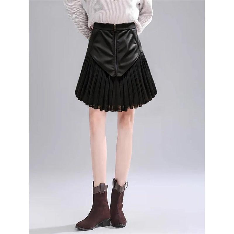 Fashionable And Versatile Patchwork Pleated Skirt