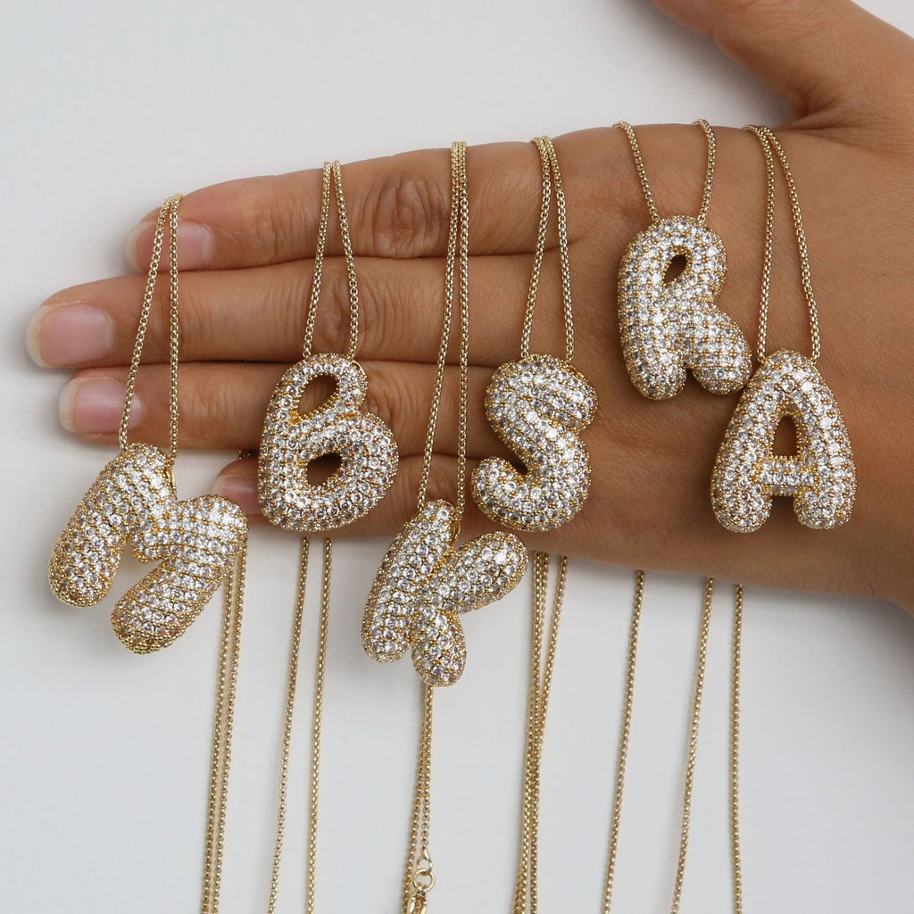 Bubble Initial Diamond Necklace