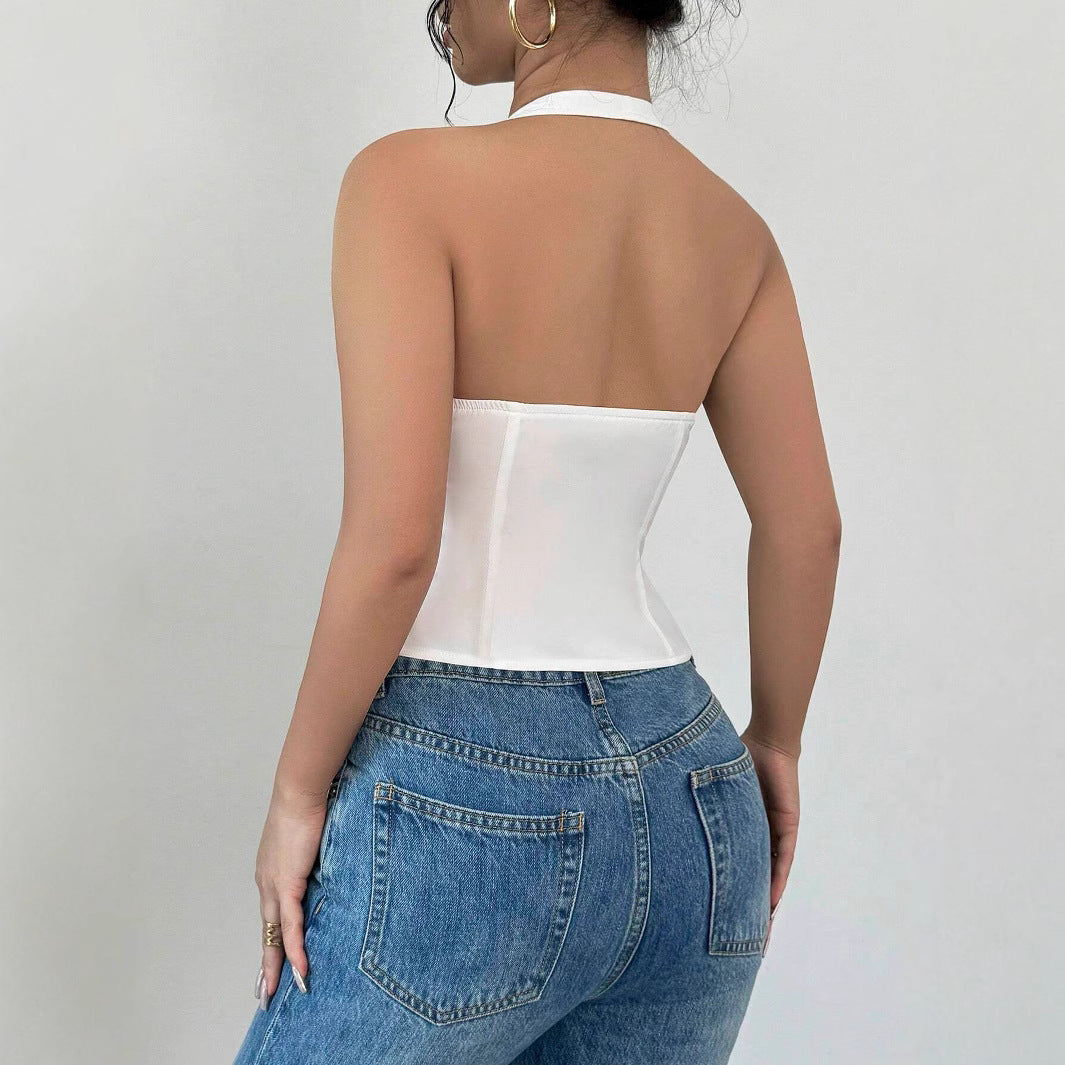 Women's Minimalist Bowknot Decorative Hanging Collar Top