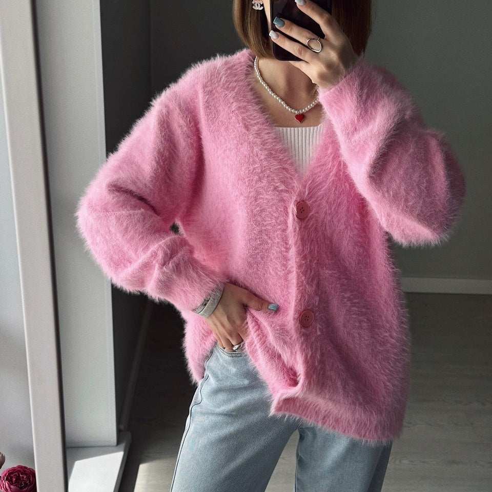 Loose V-neck Mink-like Top Soft And Thickened
