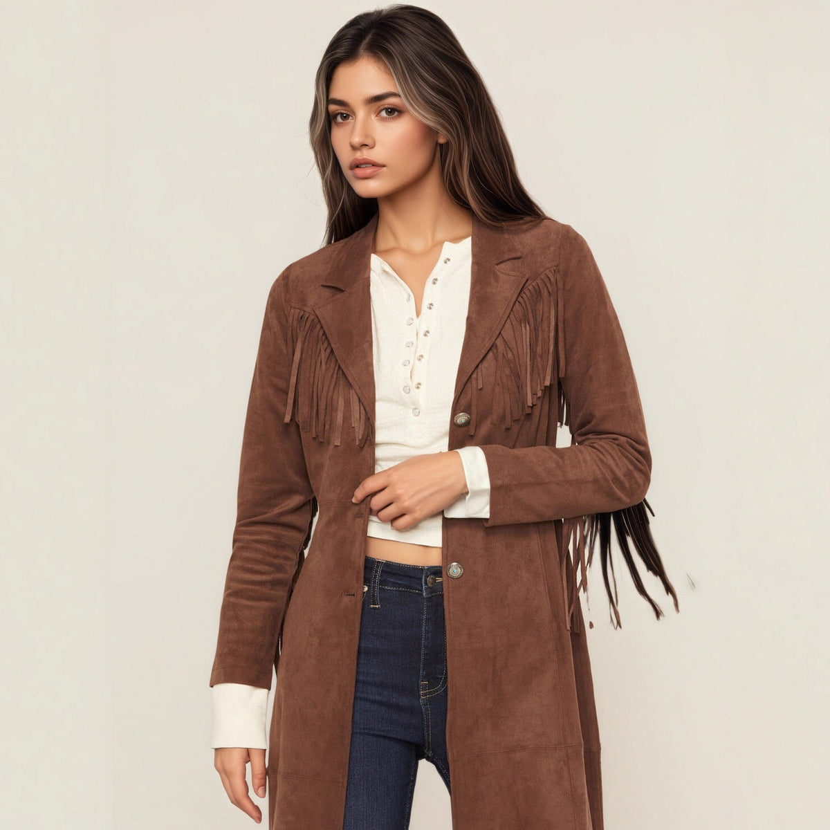 Fashion Long Tassel Design Easy Matching Coat