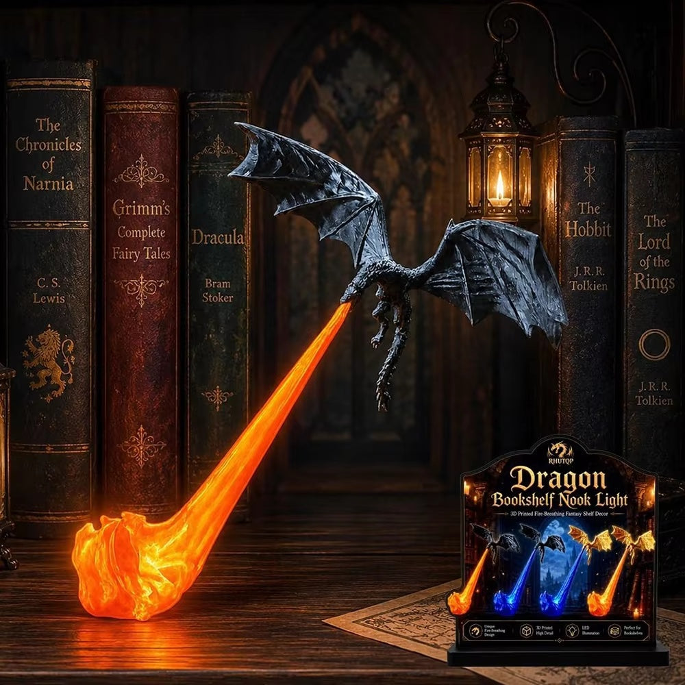 Fire Breathing Dragon Bookshelf Nook Light 3D Printed Flying Dragon Shelf Decor Lover Gift For Halloween Indoor Table Display Decoration Ornaments