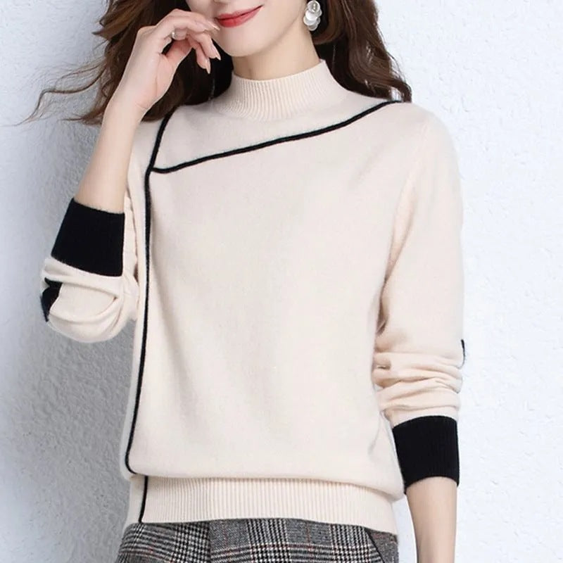 Women's Solid-Color Turtleneck Pullover Long-Sleeve Sweater