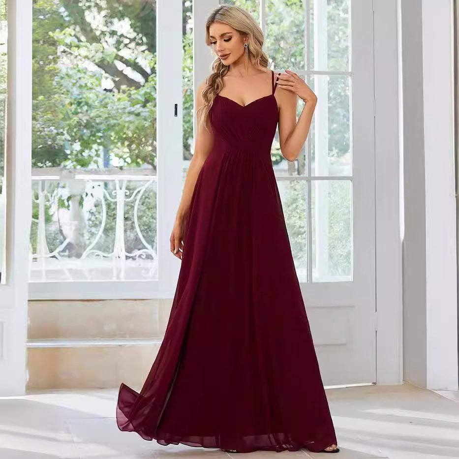 Sling Banquet Temperament Long Pleating Dress