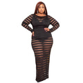 Round Neck Black See-through Mesh Cut-out Dress For Women