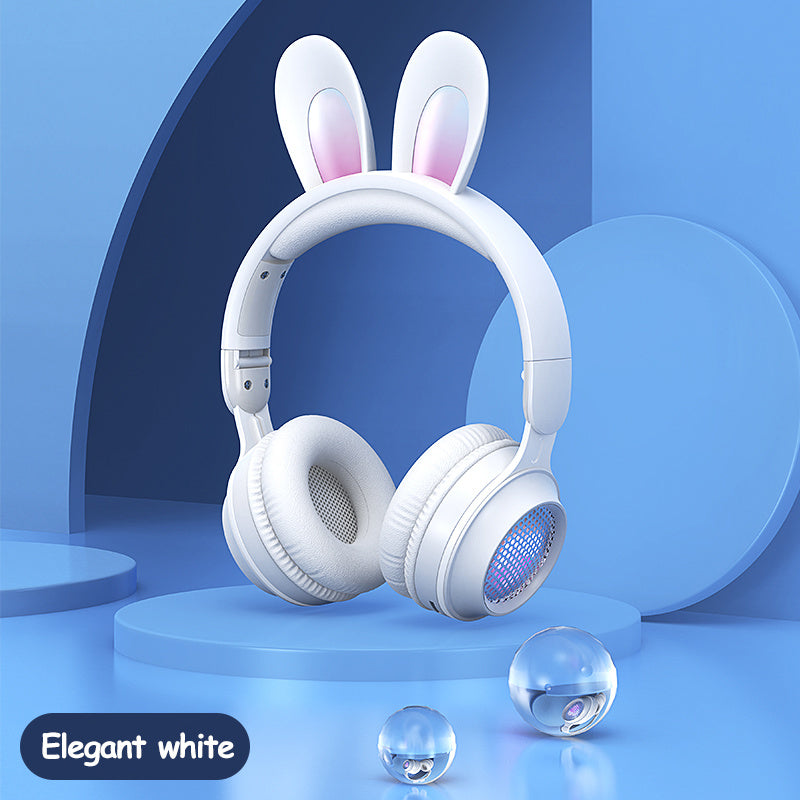 LED Rabbit Ear Wireless Headphones - RGB Light Up Bluetooth 5.0 Headset for Kids & Teens