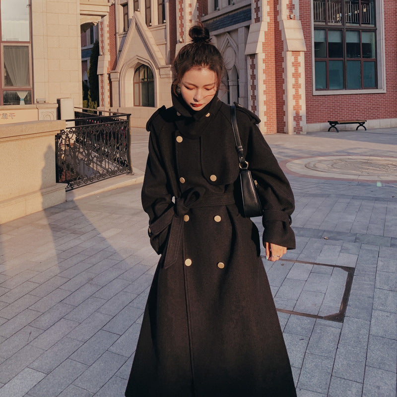 Women's  Mid-length Over The Knee Minimalist Hepburn Style Woolen Coat