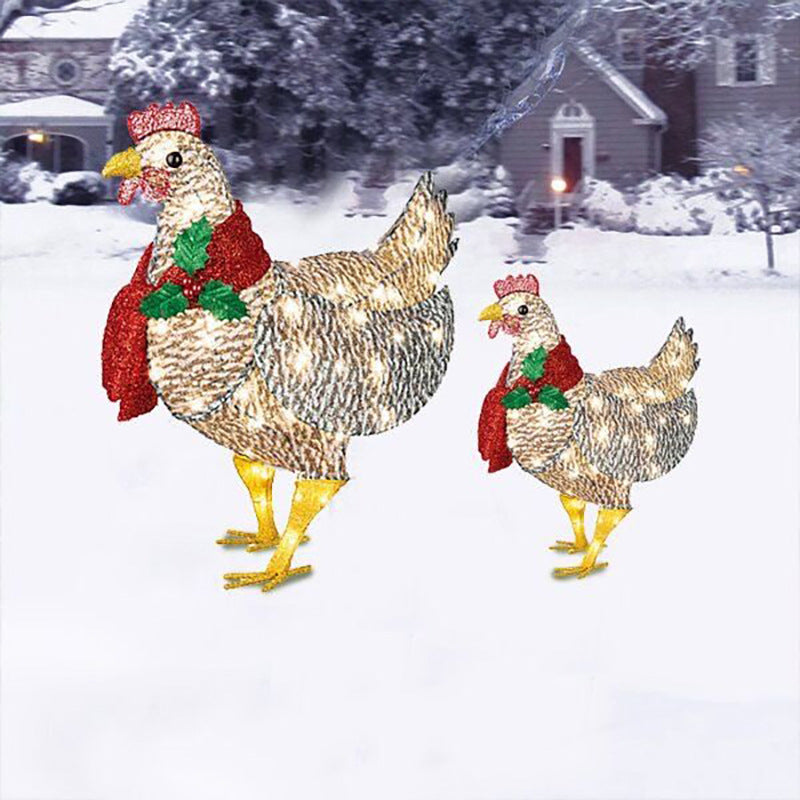 Decorated Christmas Lantern Chicken With Scarf Garden Ground Insert