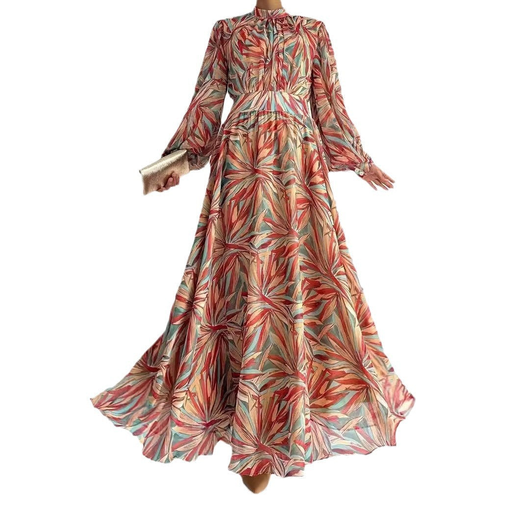 Abstract Turtleneck Maxi Dressstylish And Elegant