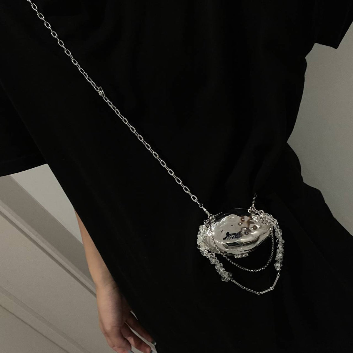 Shell Bag With Silver Metal Accessories