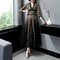 Embroidery Mesh Black Dress Women