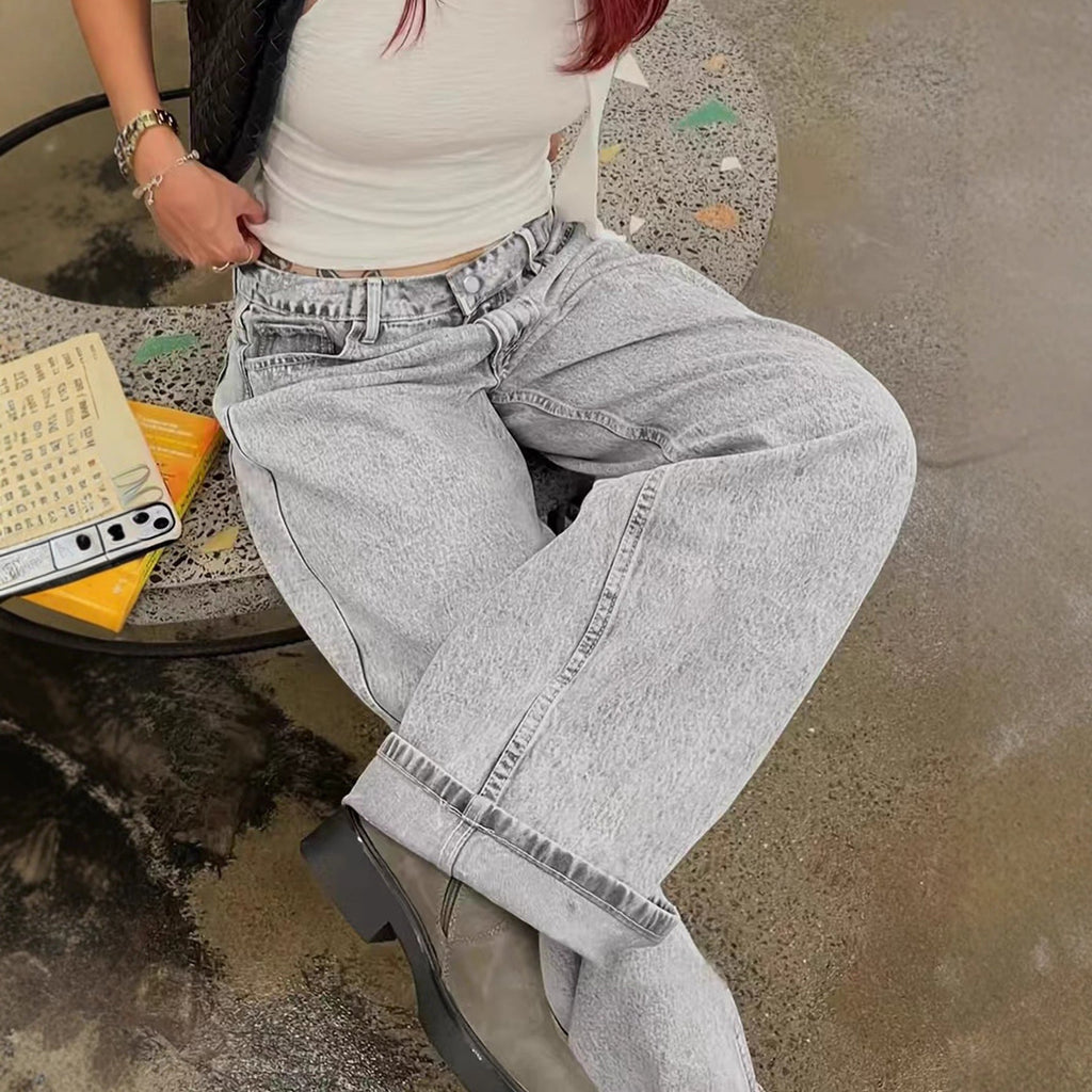 Loose Casual Straight-leg Jeans With Side Pockets For Women