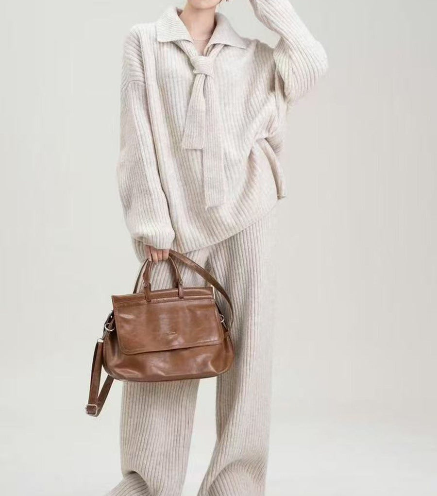 Sweater Suit Knitting Top Casual Trousers Two-piece Set