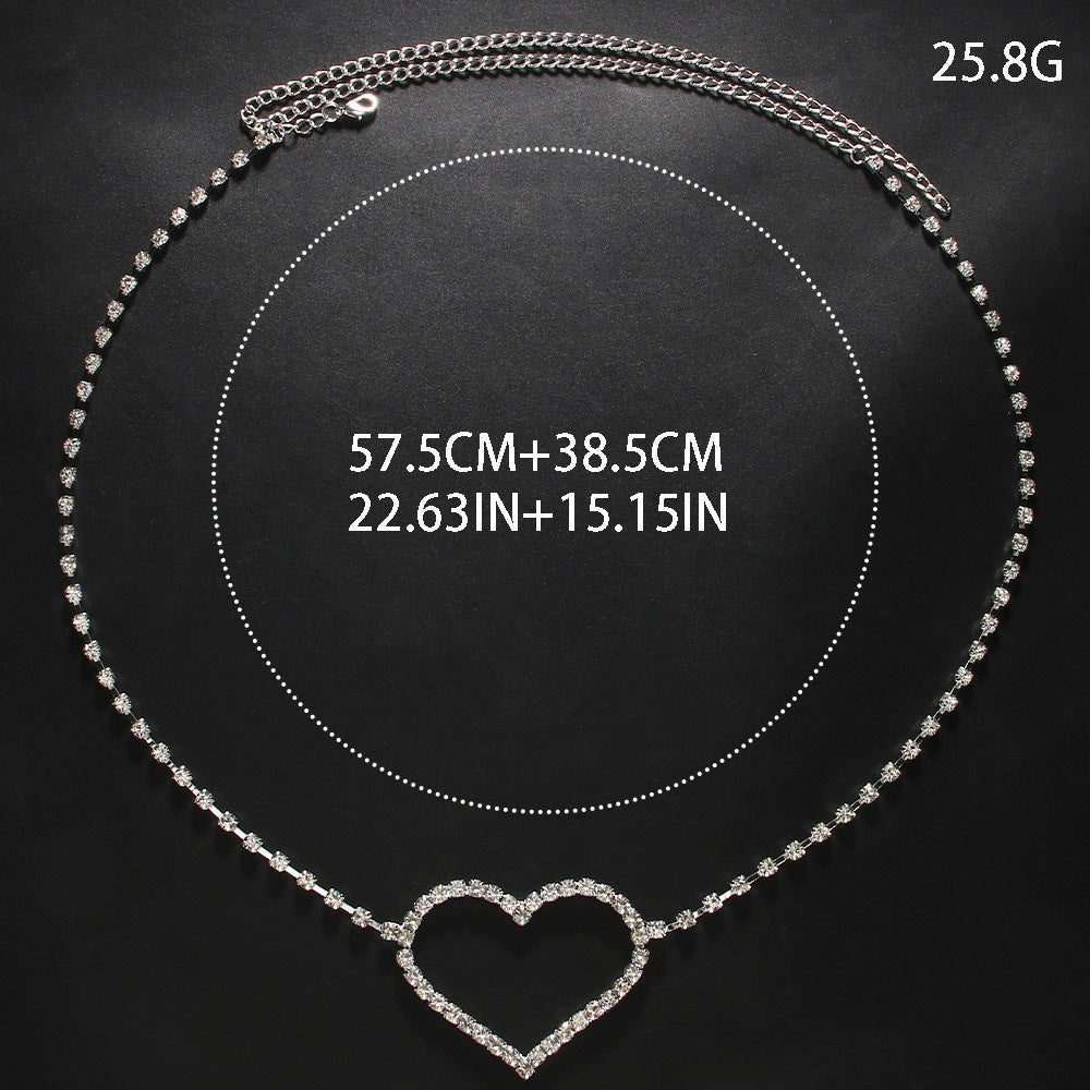 Simple Single Layer Heart-shaped Rhinestone Waist Chain Body Chains