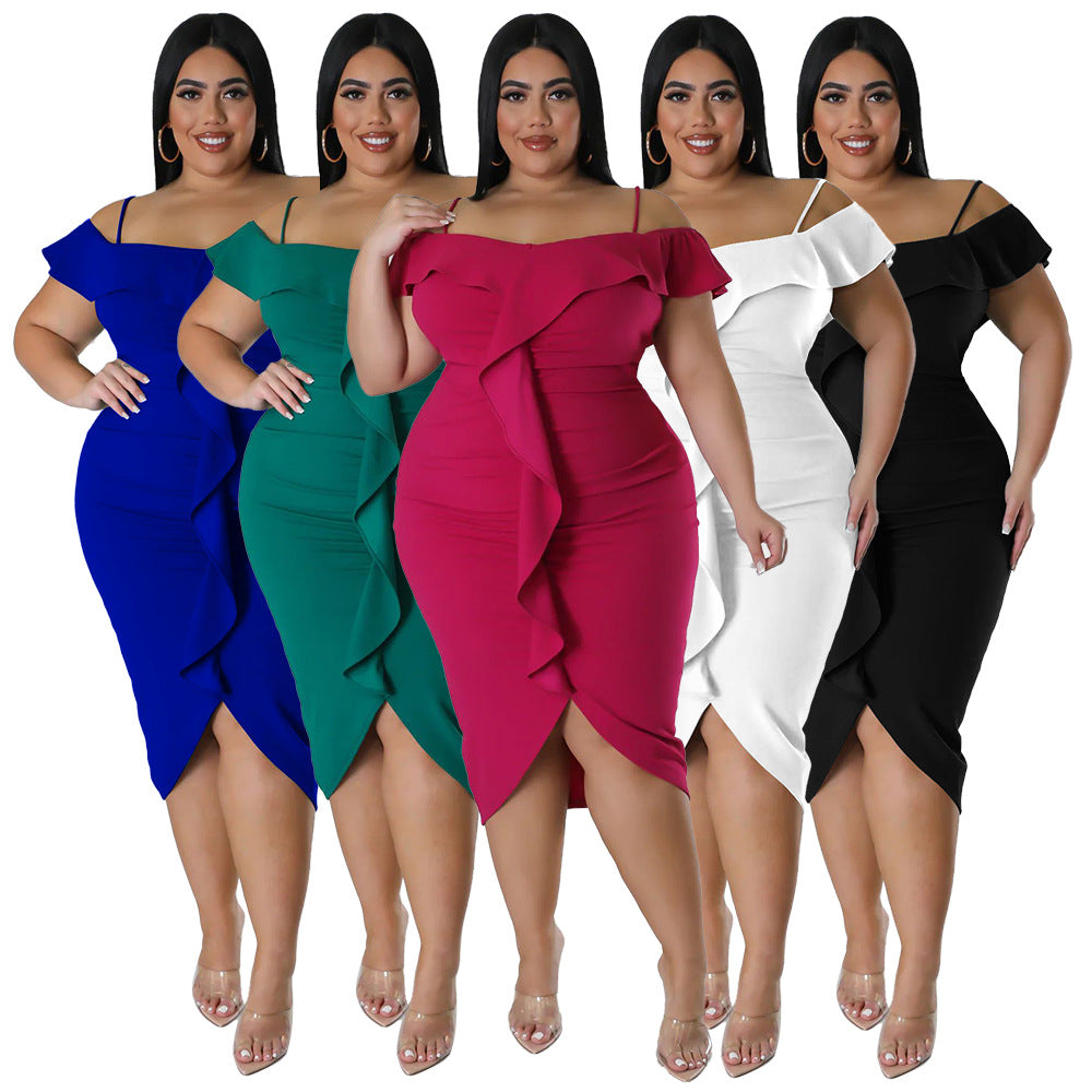 Solid-color Dress Halter-neck Midi Skirt