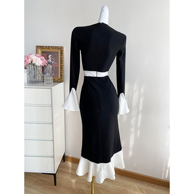 Black Patchwork Fishtail Dress For Women