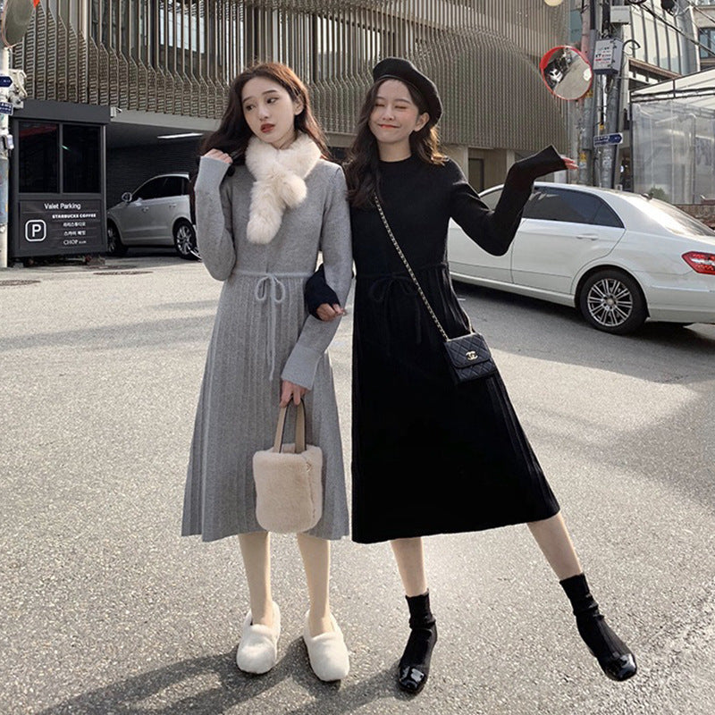 Internet Celebrity Drawstring Waist-tight Mid-length Overknee Base Woolen Skirt