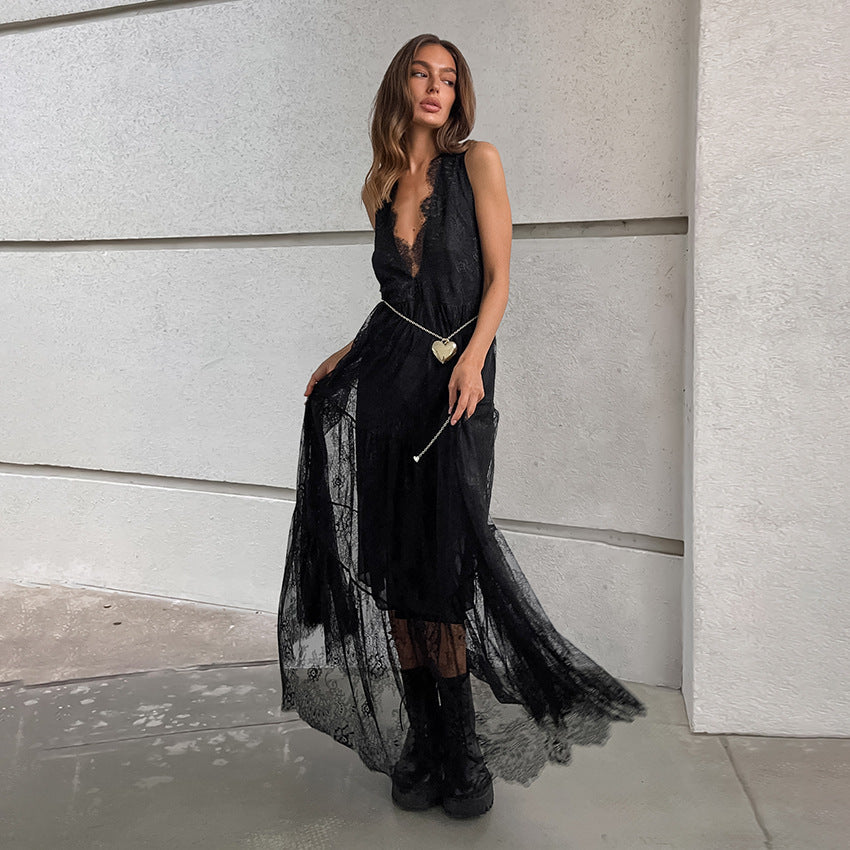 Women's V-neck Loose Backless Long Dress