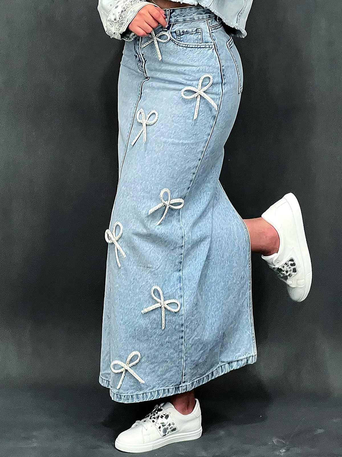 Bow Washed Denim Skirt