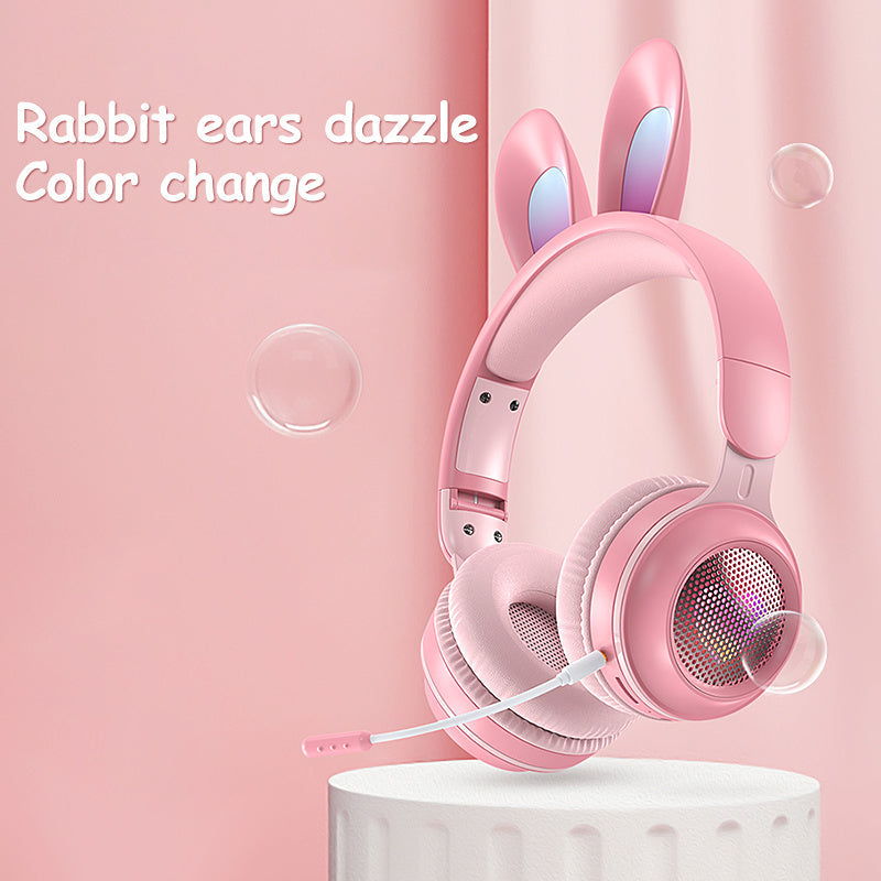 LED Rabbit Ear Wireless Headphones - RGB Light Up Bluetooth 5.0 Headset for Kids & Teens