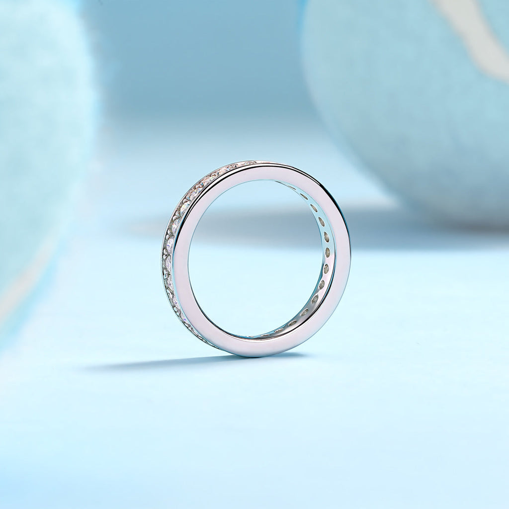 Trajectory - Set With Top-quality Moissanite S925 Silver And Platinum-plated Diamond Wedding Ring, The Ring Can Be Tested With A Diamond Pen In Gold And Rose Gold