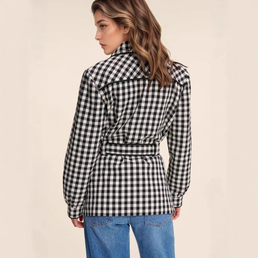Fashion Women's Wear Plaid Button Long Sleeve Coat
