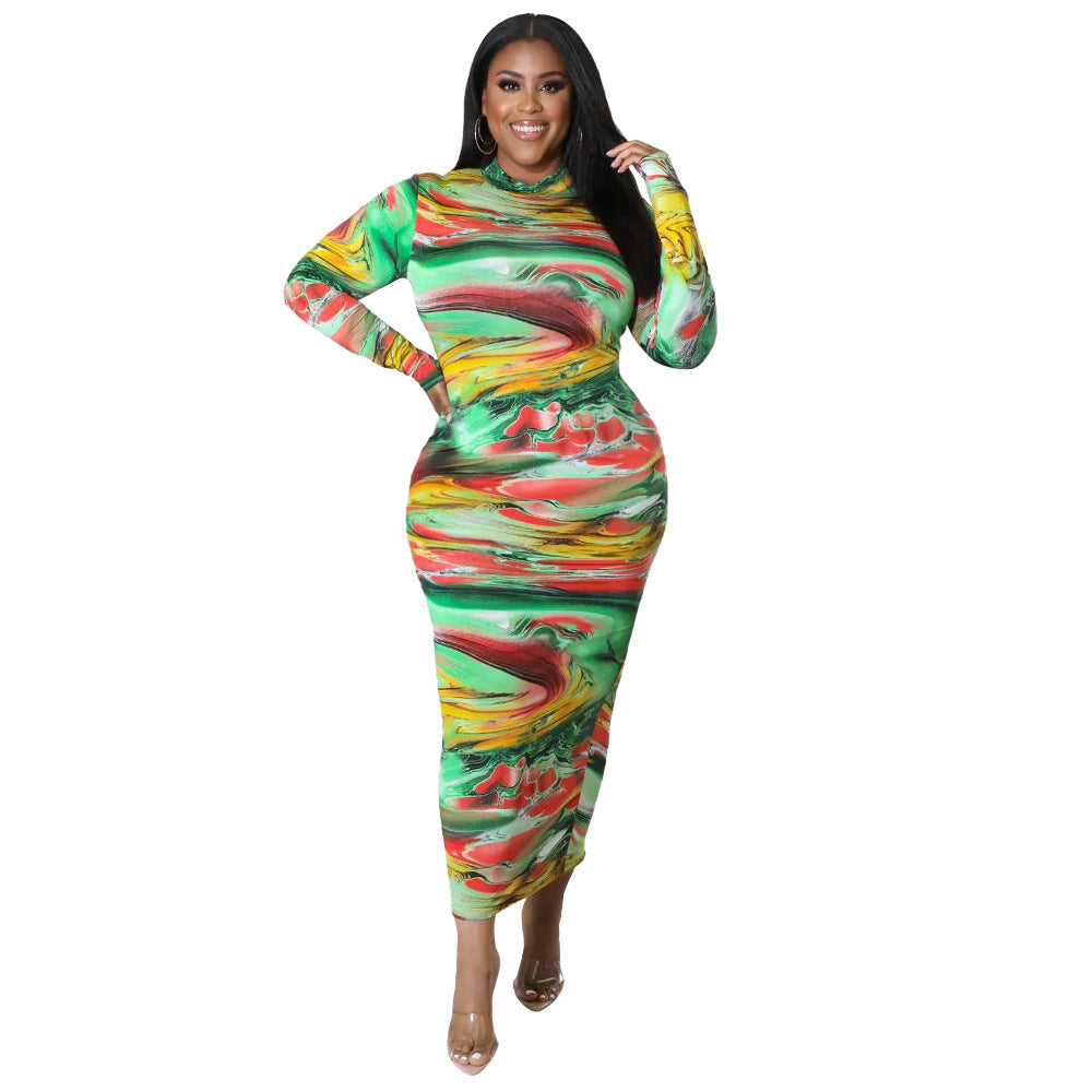 Tight-fitting Sexy Printed Plus-size Dress
