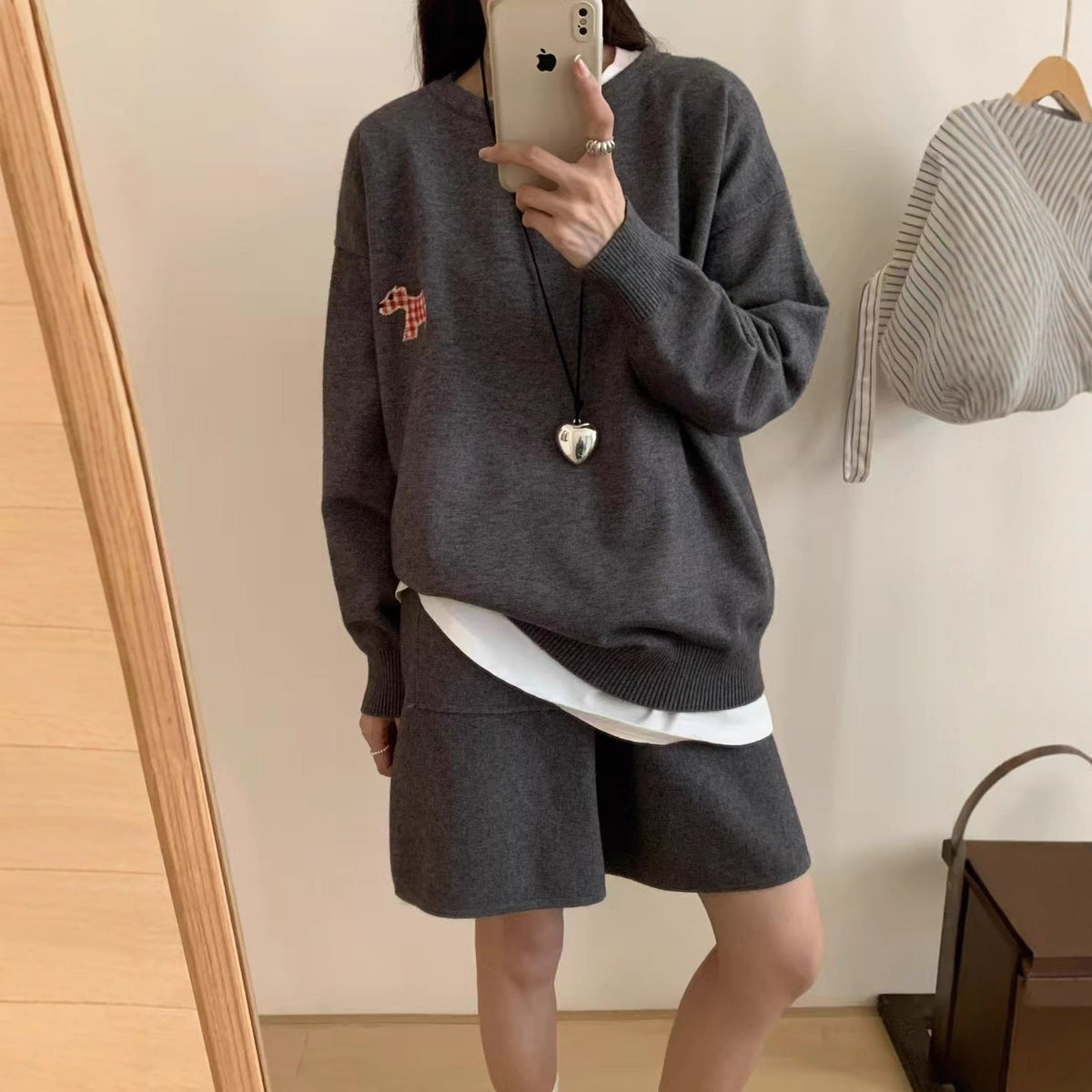 Casual Sports Knitted Sweater Shorts Suit