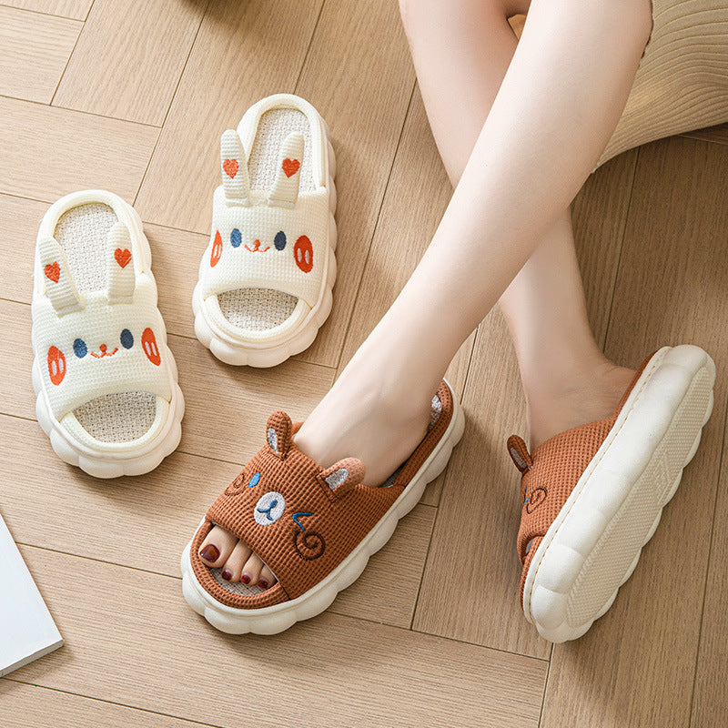 Cartoon Open Toe Couple Hemp Slippers