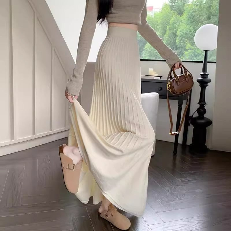 New High-waisted Slimming Knitted Pleated Skirt