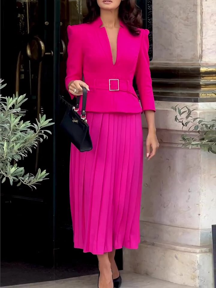 Rose Lace-up Top & Pleated Skirt Suit