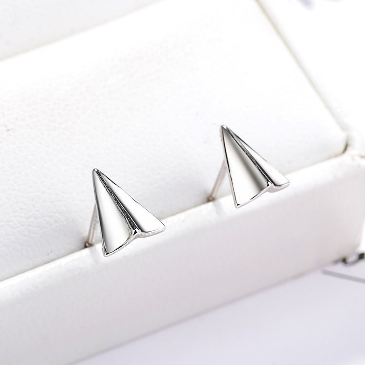 Women's Sterling Silver Creative Simple Origami Airplane Shape Earrings