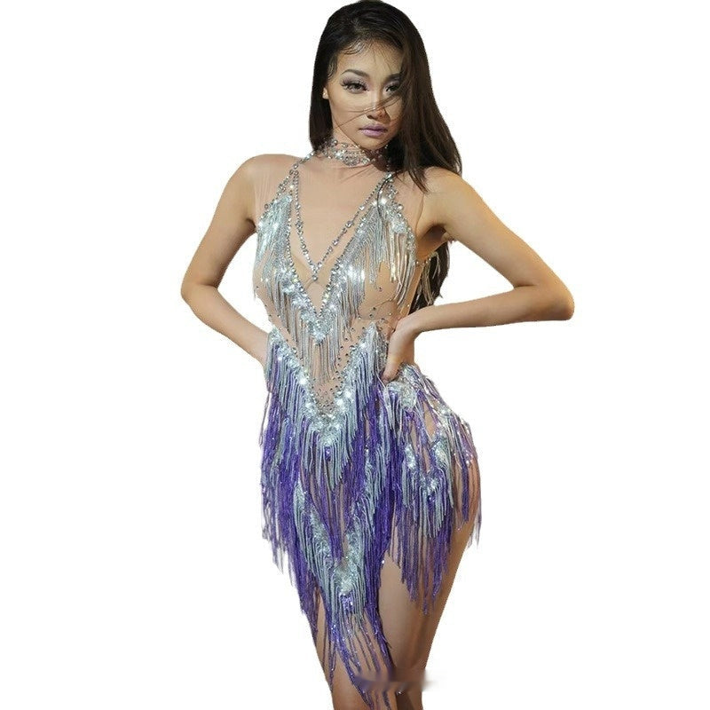 Women's Creative Casual All-match Disco Jumping Tassel Dress