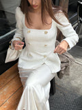 Square Neck Waist Long Sleeve Blazers