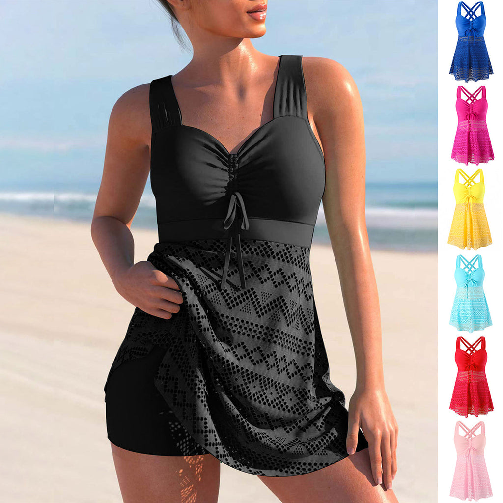 Korean Version Of Solid Color Lace One-piece Swimsuit