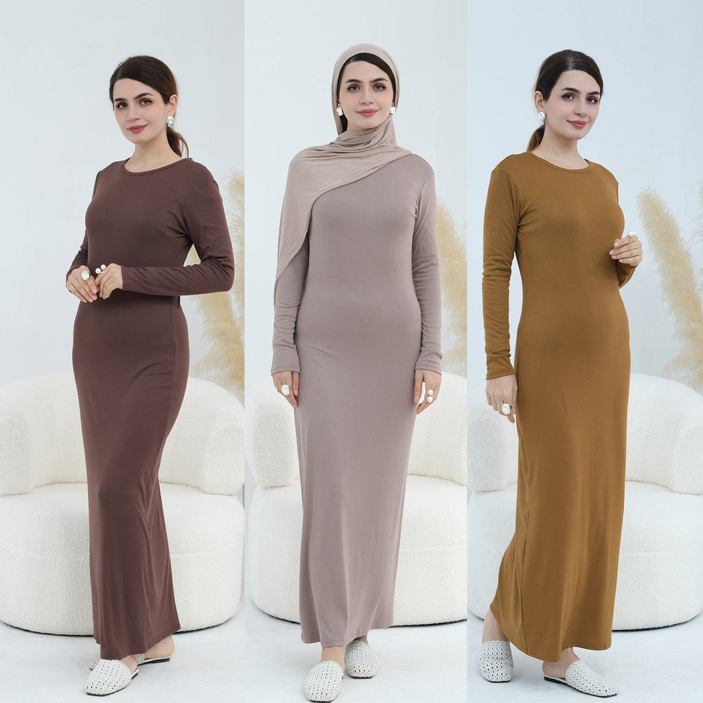 Plus-size Stretchy Long-sleeve Slip Dress