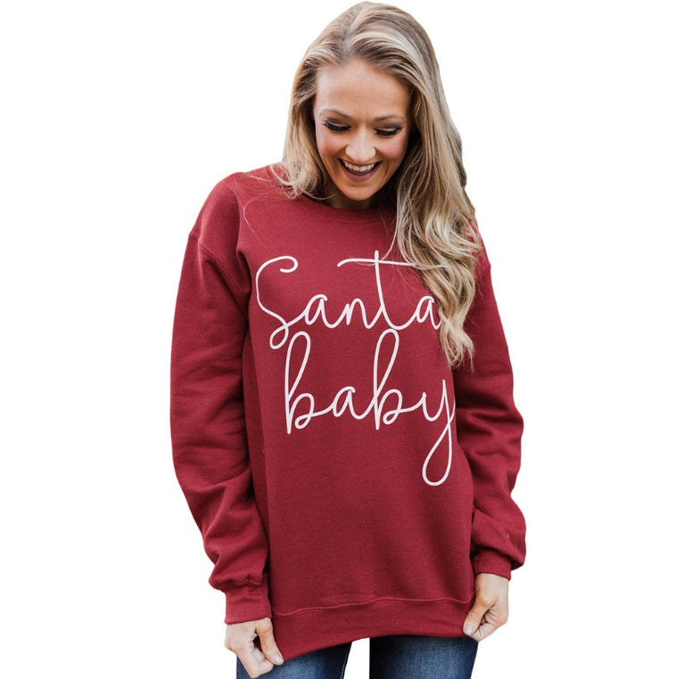 Long-sleeved Solid Color Letter Printed Sweatshirt