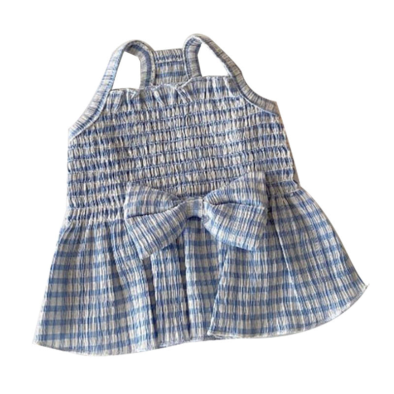 Spring And Summer Dog Bow Pleated Check Skirt