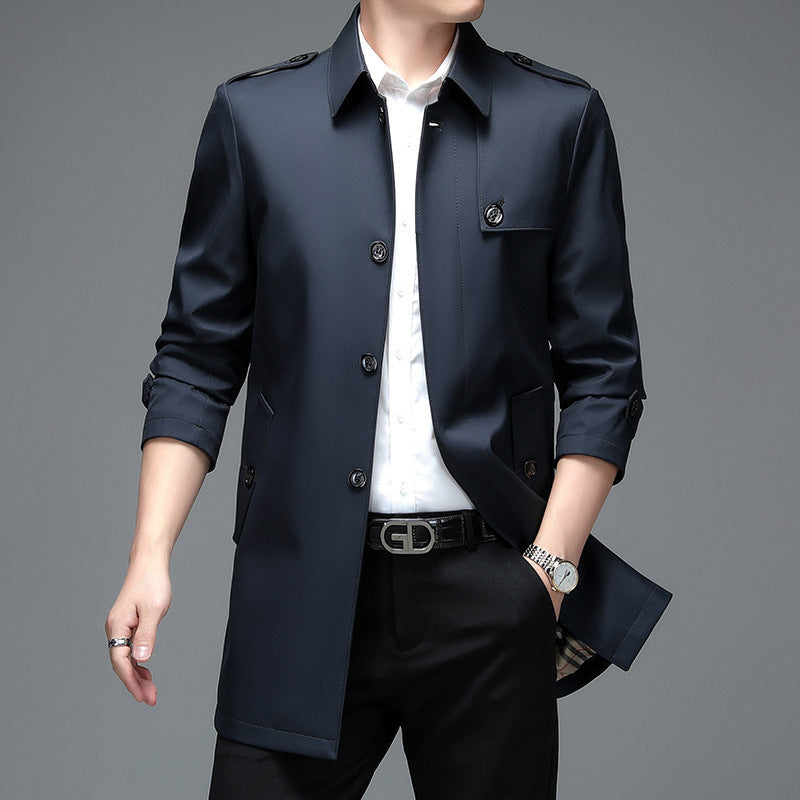 Men's Trench Coat Mid-length Lapel Casual Coat
