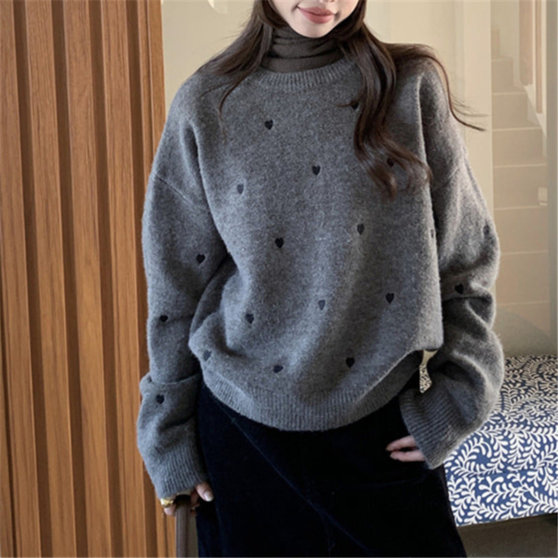 Autumn And Winter Temperament Crew Neck Lovely Loose Soft Glutinous Pullover Sweater For Women