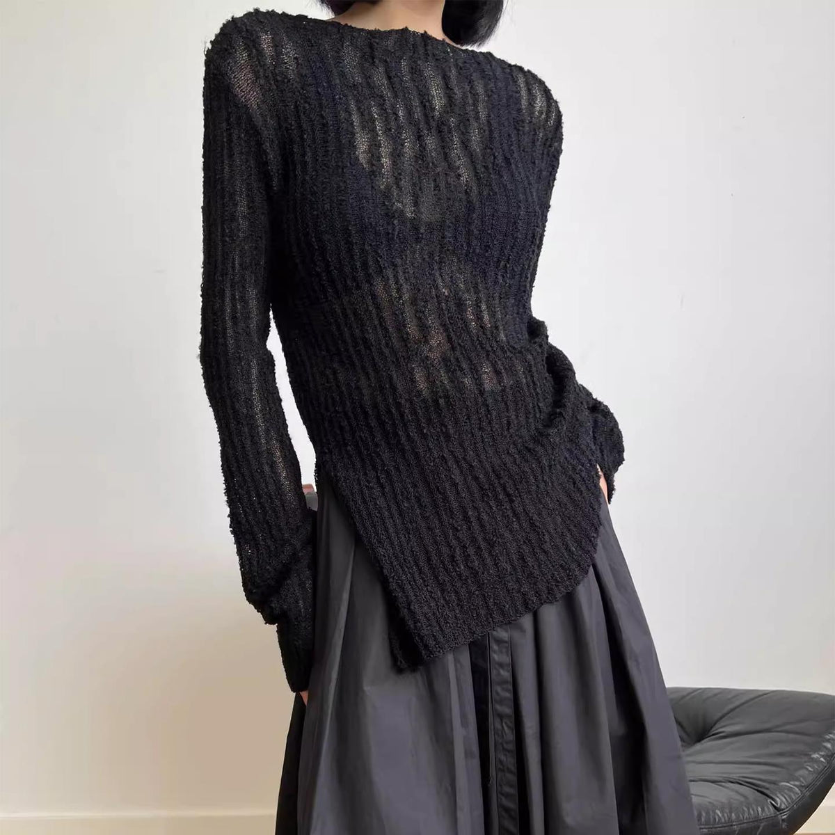Side Slit Pleated Temperament Long Sleeved Niche High-end Top