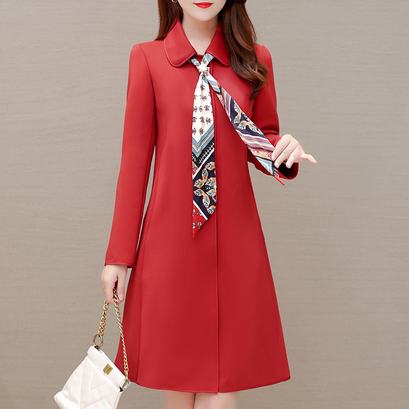 Women's Mid Length Scarf Collar Trench Coat