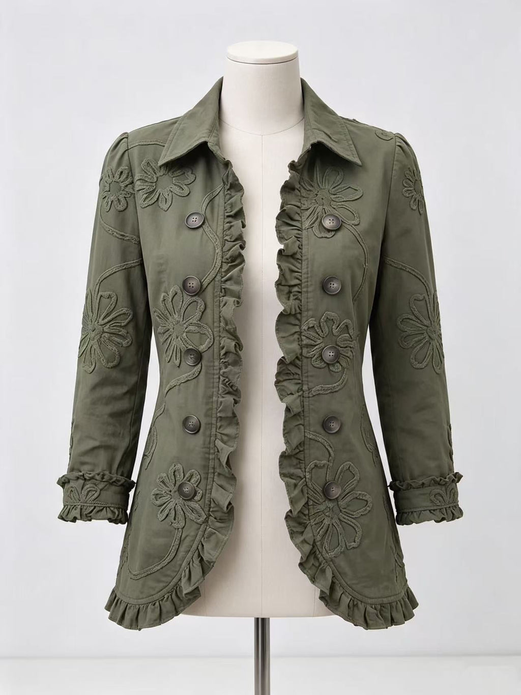 Ruffled Jacket Solid Color Pleated Lapel Blazer Women's Fashion Casual Printed Suit Jacket Office Wear Clothing