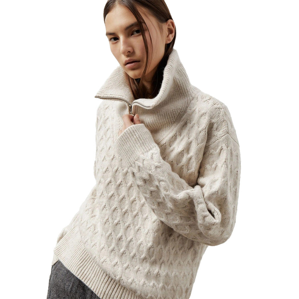 Women's High-neck Half Zip Sweater