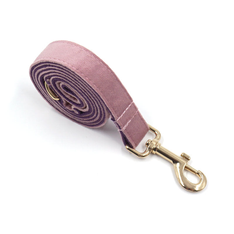 Creamy Coffee Velvet Dog Collar And Leash Set
