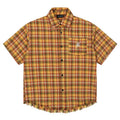 American Embroidery Pocket Yellow Short Sleeve Plaid Shirt Men And Women