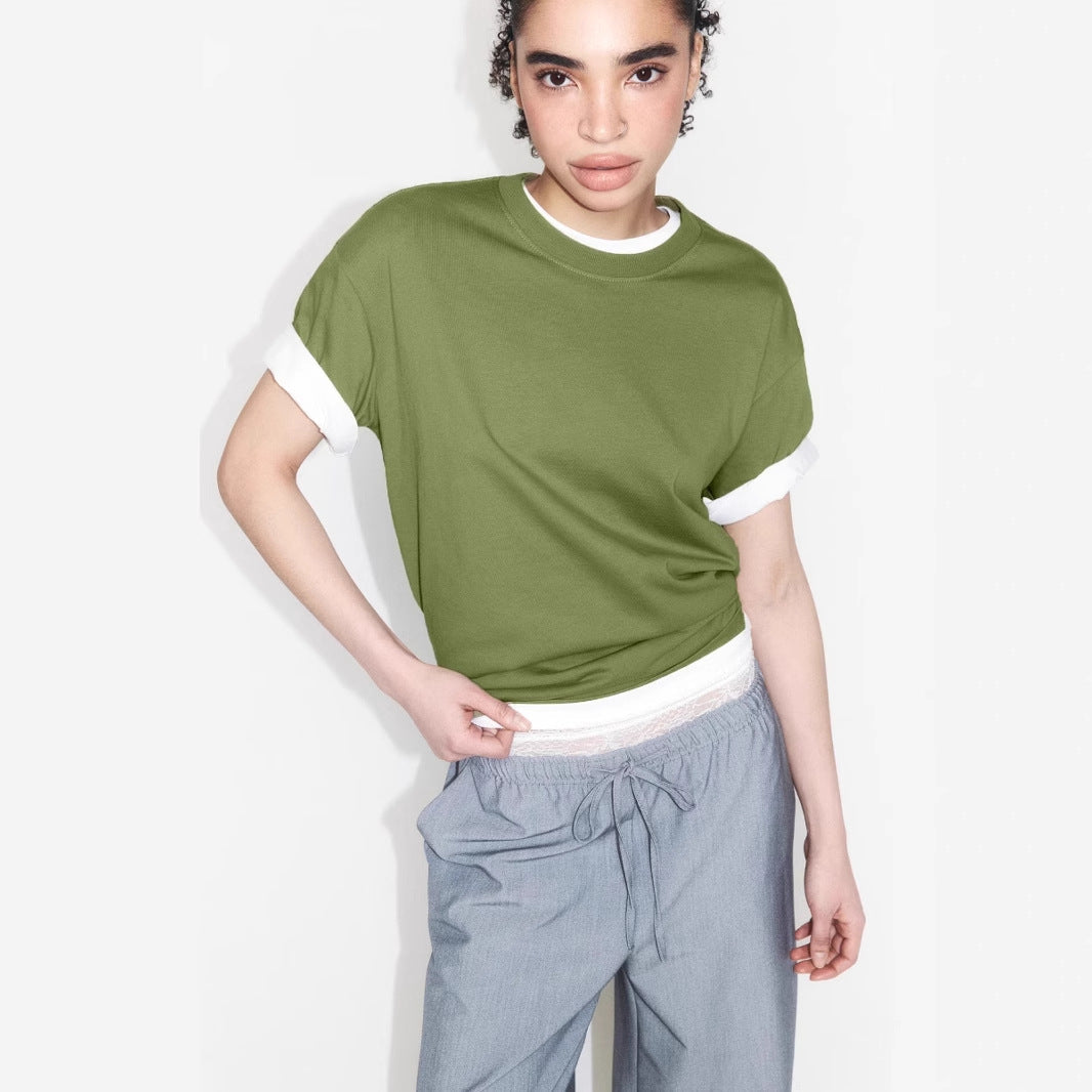 Arrival Cotton Crew-Neck Solid-Color Versatile T-Shirt