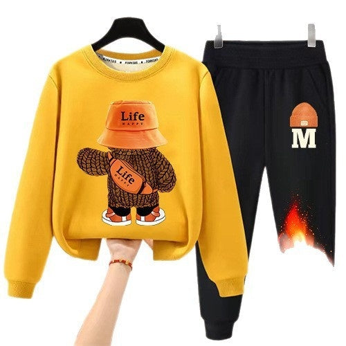 Boys' Winter Casual All-Match Fleece-Lined Thickened Outfit
